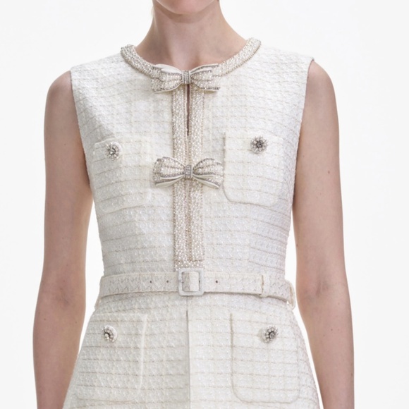 self-portrait Cream Boucle Midi Dress Size: US0 - MSRP $603 - NWT - Picture 4 of 5